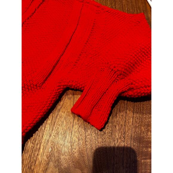 Hand Knit Red Cardigan Womens L XL Sweater Chunky Open Front Oversized Cozy Warm - Picture 5 of 7